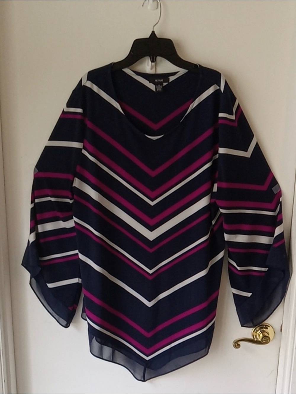 Alfani Navy, Purple & White Chevron V-Neck Tunic
